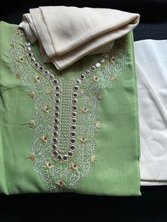 Unstitched Pastel Green Salwar Kameez Dupatta Cloth Material Best Offers Accepted! Send your Best Offer! Spring Chanderi Salwar Kameez With Mirror Work, Spring Designer Salwar Kameez With Mirror Work, Festive Spring Dupatta With Mirror Work, Elegant Semi-stitched Kurta With Handwork, Spring Traditional Wear With Mirror Work Unstitched, Pista Green Straight Kurta With Mirror Work, Spring Anarkali Salwar Kameez With Mirror Work, Spring Anarkali Set With Mirror Work And Straight Kurta, Spring Bollywood Dupatta With Mirror Work