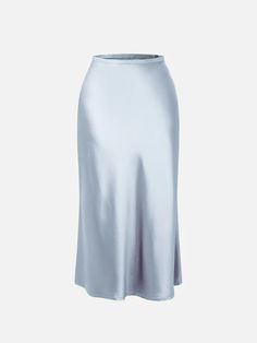 Silk-Like Satin Midi Slip Skirt Bias-Cut High Waisted Womens Skirt – OGLmove Solid Color Silk Skirt For Summer, Summer Silk Skirt In Solid Color, Chic Solid Satin Skirt, Chic Solid Color Satin Skirt, Elegant Fitted Rayon Skirt, Elegant Rayon Lined Skirt, Sleek Satin Skirt For Spring, Spring Sleek Satin Skirt, Elegant Flared Rayon Skirt