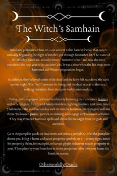 the witch's samhann book cover with an orange background and black text