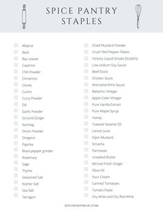the spice pantry staples list is shown