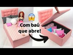 a doll is laying in a pink box with its lid open and the contents inside