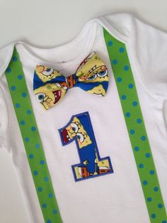 SpongeBob First Birthday Onesie, Boys 1st Birthday, Birthday Outfit, Boys Birthday Onesie, First Birthday Onesie, Spongebob Birthday Shirt by SweetTootsy on Etsy Spongebob First Birthday, Spongebob Birthday Shirt, Kickball Party, Birthday Attire, First Birthday Onesie, Birthday Onesie