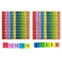 two wooden puzzles with numbers on them and one is multicolored in different colors