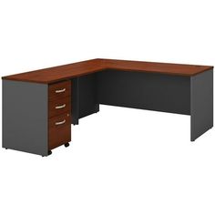 an office desk with two drawers on the left and one drawer on the right side