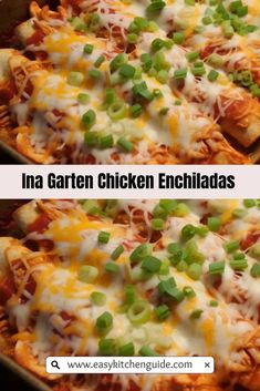 two pictures side by side showing the same enchiladas in different pans