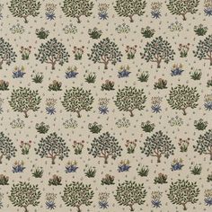 an old wallpaper with trees and flowers on white background, from the early 20th century