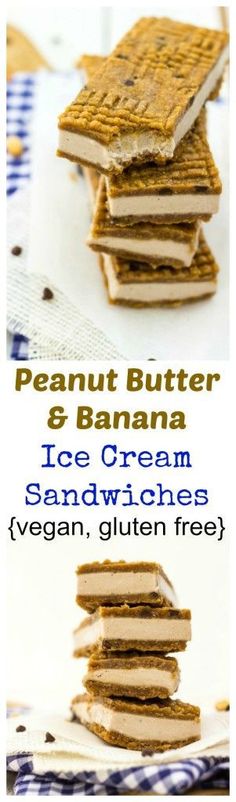 the peanut butter and banana ice cream sandwich sandwiches are stacked on top of each other