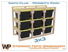 the storage tote organizer is made from wood and has six black plastic bins