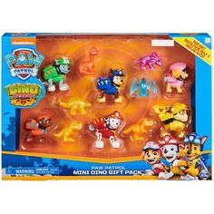 the paw patrol mini - dino gift pack includes 6 action figures and a toy figure