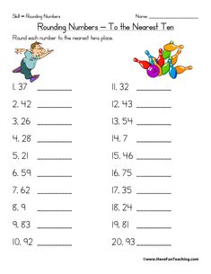 rounding numbers to the nearest ten worksheet for kids and adults with pictures on it