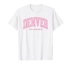 PRICES MAY VARY. Vintage Denver Pink Retro Preppy Throwback Mens Boys Girls Womens shirt for Denver fans! This Denver Colorado apparel design features Varsity Athletic Style Preppy Throwback Text graphics! Perfect souvenir t-shirt vacations to Colorado! Retro Denver Colorado souvenir tshirt features a Throwback look. This boys & girls souvenir apparel t shirt is great to show pride in your home town! Travel to visit family reunions with these matching apparel outfits! Lightweight, Classic fit, D Pink College T-shirt With Text Print, College Graphic Tee In Pink, Pink Graphic Tee For College, Cute White College T-shirt, Cute White T-shirt For College, Trendy Pink T-shirt For College, Pink Text Print T-shirt For College, Pink College T-shirt For Summer, Pink T-shirt For College In Summer