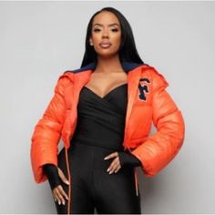 Brand New Boutique Hooded Varsity Cropped Bomber Jacket! Vibrant Orange With Letterman “F” Patch On Front! Front Side Functional Pockets. Cropped For That Perfect Streetwear Accessory For All Your Outfits! Not Too Heavy So Good To Wear Year Round! Size S/M (I’m A Large And It Fits Me So I Think It Can Be Osfm) Trendy Hooded Nylon Outerwear, Trendy Fall Windbreaker For Streetwear, Trendy Fall Streetwear Windbreaker, Fall Streetwear Puffer Windbreaker, Trendy Puffer Hooded Jacket, Spring Streetwear Puffer Windbreaker, Sporty Puffer Jacket For Fall Streetwear, Sporty Puffer Jacket For Streetwear In Fall, Trendy Fall Puffer Jacket With Detachable Hood