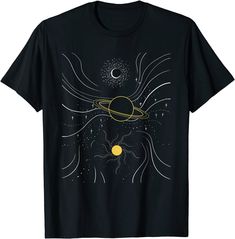 Galaxy Moon Saturn Sun Minimal Outer Space Line Art Gift T-shirt Space Line Art, Space Tshirt, Paint Shirts, Space Shirts, Aesthetic T Shirts, Clothes Diy, Design Minimal, Star Shirt, Outer Space