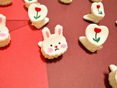 there are some cookies shaped like bunnies with bunny faces on them