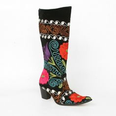 Embroidered Floral Boots Pink, Blue, Orange, White, Green, Red Embroidery Black Velvet Leather Insides Tall Boots Women's Size 37 Unknown Us Size (Will Measure Upon Request). Fashion Boots In Doing Research, We Found Another Pair Of Very Similar Boots (Down To The Same Color Lining, Back Zip, And Very Similar Soles) That Said They Were Hand Embroidered In Turkey. Not 100% Sure Ours Are Exact,But Seem To Be High Quality Boots And Are Very Beautiful. Wear Very Light Wear On The Soles And Heels. Boot Painting, High Quality Boots, Floral Boots, Blue Orange White, Red Embroidery, Tall Boots, Orange White, Shoes Heels Boots, White Green