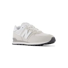 Kid's New Balance Preschool 574 - Nimbus Cloud/White - 45° Angle - Available at Tradehome Shoes New Balance 574 Grey, New Balance Shoe, Nimbus Cloud, Trail Design, New Balance Style, New Balance White, Kids Athletic, Outdoor Slippers, New Balance 574