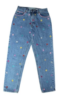 Vintage Gap denim repurposed into one of a kind hand embellished jeans! Size 8 classic fit Trendy Embellished Spring Jeans, Trendy Embellished Jeans For Spring, Casual Embellished Denim Blue Jeans, Summer Embellished Straight Leg Jeans, Casual Straight Leg Embellished Jeans, Casual Embellished Straight Leg Jeans, Spring Embellished Denim Jeans, Spring Embellished Denim Blue Jeans, Spring Cropped Jeans In Recycled Denim