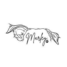 a black and white drawing of a dog's head with the word makey on it