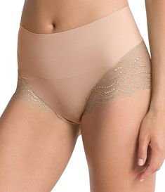 Spanx Undie-tectable Lace Brief Panty | Dillard's Beige Lace Brief Bottoms, Fitted Full Coverage Bottoms With Lace Trim, Elegant Full Coverage Shapewear With Lace Trim, Fitted Lace Trim Bottoms With Full Coverage, Elegant Full Coverage Lace Bottoms, Fitted Lace Trim Full Coverage Bottoms, Fitted Bottoms With Lace Trim And Full Coverage, Stretch Lace Shapewear With Lace Trim, Seamless Full Coverage Lace Bottoms