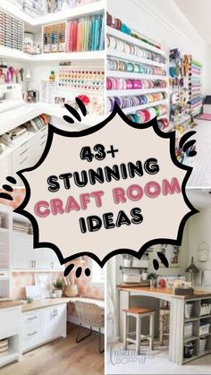 a collage of photos with the words stunning craft room ideas