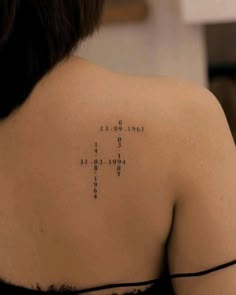 the back of a woman's shoulder with numbers on it