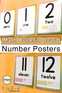 a bulletin board with numbers on it and the words number posters in front of them