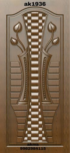 an image of a wooden door with decorative designs on the front and side paneling