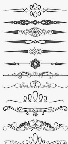 a set of decorative lines and swirls in black and white, on a white background