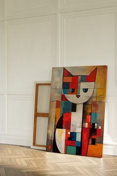 Mondrian inspired cat print on canvas Mondrian Art Paintings, Cat Abstract Painting, Primary Color Art, Vietnam Pattern, Mondrian Wall, Piet Mondrian Painting, Modern Cat Art, Modern Abstract Art Geometric, Cat Art Painting