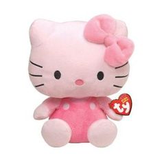 a pink hello kitty stuffed animal on a white background