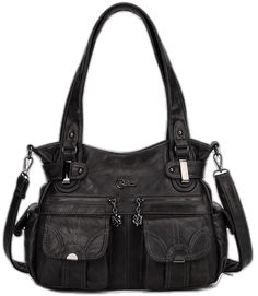 Black Faux Leather Shoulder Bag With Pockets, Rectangular Faux Leather Bag With Pockets, Casual Faux Leather Shoulder Bag With Pockets, Everyday Faux Leather Bags With Pockets, Faux Leather Satchel Shoulder Bag With Pockets, Casual Faux Leather Bag With Pockets, Casual Leather Hobo Bag With Pockets, Leather Hobo Bag With Pockets For Daily Use, Handbags For Women