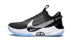 The Nike Adapt BB “Basketball - Self-Lacing” is the first power lacing basketball shoe from Nike.  The innovative design further advances the motorized lacing system that Nike debuted in the HyperAdapt, and perfects it for use on the basketball court.  The Adapt BB utilizes a custom motor and gear train that senses the tension needed by each foot as soon as you slip them on and adjusts the fit accordingly.  The shoe allows the wearer to fine tune the fit of each foot to their own needs, and they can be tightened or loosened during the course of the game with the touch of a button on each shoe.  The Adapt BB can also be connected to your smartphone and controlled remotely.  For power, the Adapt BB is packaged with a wireless charging system.  The auto-lacing Nike Adapt BB basketball shoe re Nike Adapt, Nike Inspiration, Gear Train, Gear Design, Nike Casual, Basketball Gear, Nike Basketball Shoes, Stadium Goods, Nike Basketball