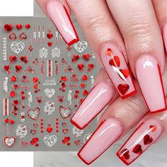 3D Valentines Day Nails Art Stickers Romantic Cartoon Lover Red Rose Kiss Bride Sliders Full Wrap On Nail Accessories GLCJ037-45 Diy Acrylic Nails, Red And White Roses, Stickers Design, Nail Art Stickers Decals, Nail Art Sticker