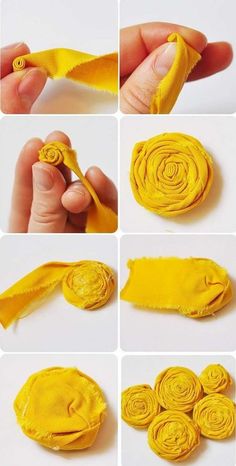 step by step instructions on how to make rolled fabric flowers