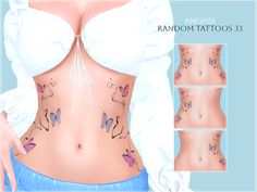 an image of a woman's stomach with tattoos on her chest and the words analisi random tattoos 33