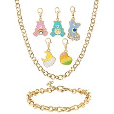 Embrace the magic of sharing and caring with the Care Bears Interchangeable Charm Pendant and Bracelet Set. This delightful set allows you to switch between whimsical bear charms on a necklace or bracelet, perfect for expressing your mood or outfit." Original Care Bears, Hello Kitty Stud Earrings, Cloud And Moon, Bear Bracelet, Hello Kitty Earrings, Rose Care, Zodiac Pendant Necklace, Charm Choker Necklace, Customizable Jewelry