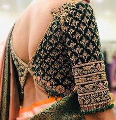 Blouse Designs Saree Silk, Wedding Saree Blouse Designs Latest Back Neck, Blue And Purple Half Saree, Green Blouse Embroidery Designs Silk, Kanchivaram Blouse Designs, Velvet Embroidery Blouse, Latest Bridal Blouse Designs 2023, Green Velvet Blouse For Silk Saree, Bridal Blouse Pattern