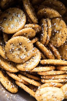 sesame seed crackers in a silver bowl