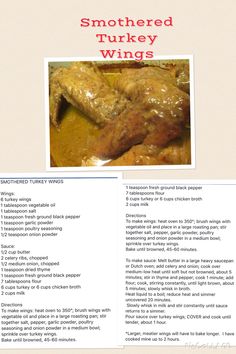 the recipe for smoked turkey wings is shown in this brochure, with information about how to cook them