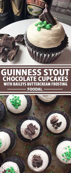 Guiness Desserts St Pattys, Guinness Chocolate Cake With Bailey's Buttercream, Guinness Desserts, Cupcake Catering, Guiness Cupcakes, Whimsical Desserts, Alcohol Treats, Baileys Buttercream, Cupcake Flavours