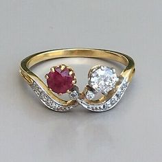 3.3 gram 18 Karat yellow Gold Platinum topped lady's ring circa 1900s, Edwardian era, appx. Platinum Diamond Wedding Band, Multi Band Ring, European Cut Diamond Ring, Burmese Ruby, Green Sapphire Ring, Antique Jewelry Rings, Antique Diamond Rings, Diamond Brooch, 18k Yellow Gold Ring