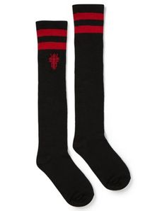 Add the perfect finishing touch to your next casual fit with these Black and Red Knee High Socks! These stylish black and red socks are the cozy and cute accessory that you've been waiting for. One size fits most Material: Polyester, spandex Care: Hand wash Imported Trendy Black Cotton Knee-high Socks, Black Socks For Fall Streetwear, Black Fall Streetwear Socks, Casual Black Thigh-high Socks, Casual Black Thigh High Socks, Black Thigh-high Socks For Stocking Stuffer, Red Casual Knee-high Winter Socks, Red Casual Knee-high Socks For Winter, Casual Red Knee-high Socks For Winter