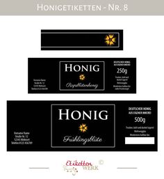 three wine labels with the words hong and hoonig in gold on black