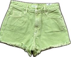 High-waist Green Jean Shorts, Green High-waisted Denim Jean Shorts, Green Denim Shorts With Pockets, Green Mid-rise Jean Shorts With Pockets, High-waisted Green Cotton Jean Shorts, Neon Green Shorts, Cuffed Denim Jeans, Ripped Women, Pacsun Shorts