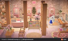 an animated image of a living room in a doll house with furniture and decorations on the walls