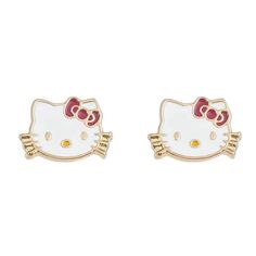 This Earrings Are New And Comes From A Smoke Free Home Earrings Sanrio, Hello Kitty Stud Earrings, Kitty Collector, Hello Kitty Earrings, Homemade Earrings, Flower Earrings Gold, Hello Kitty Jewelry, Enamel Stud Earrings, Hello Kitty Accessories