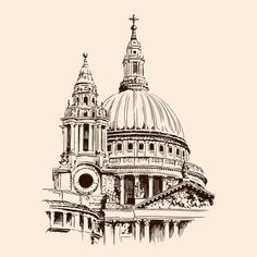 an ink drawing of the dome of st paul's cathedral in london, england