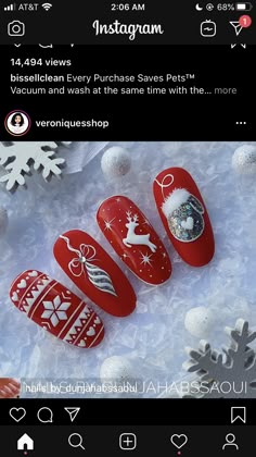 Trendy Nail Polish, Holiday Nail Designs, Christmas Nail Art Designs, Red Nail Designs, Nail Design Ideas