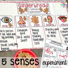 five different types of gingerbreads with the words 5 sense and an image of a bowl of cereal