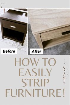 Diy project - remove finish from furniture - stripping furniture - home project - bleach furniture - easy diy project Strip And Bleach Furniture, How To Strip Furniture Wood, Stripping And Bleaching Furniture, Diy Paint Furniture Wood, How To Strip And Bleach Wood, Easy Refurbish Diy Projects, Before And After Diy Furniture, Bleached Wood Nightstand, How To Strip Furniture The Easy Way